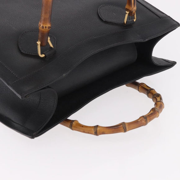 GUCCI Bamboo Hand Bag Leather Black Gold 002 1186 0260 Auth 184490