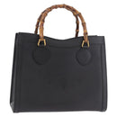 GUCCI Bamboo Hand Bag Leather Black Gold 002 1186 0260 Auth 184491-1
