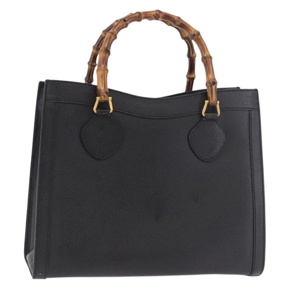 GUCCI Bamboo Hand Bag Leather Black Gold 002 1186 0260 Auth 184491