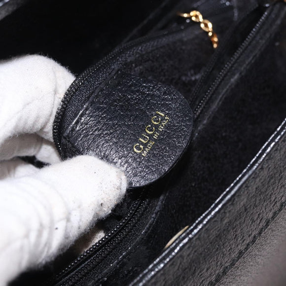 GUCCI Bamboo Hand Bag Leather Black Gold 002 1186 0260 Auth 184491