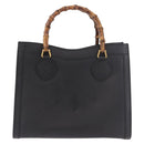 GUCCI Bamboo Hand Bag Leather Black Gold 002 1186 0260 Auth 184491-2