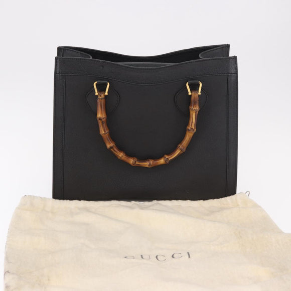 GUCCI Bamboo Hand Bag Leather Black Gold 002 1186 0260 Auth 184491