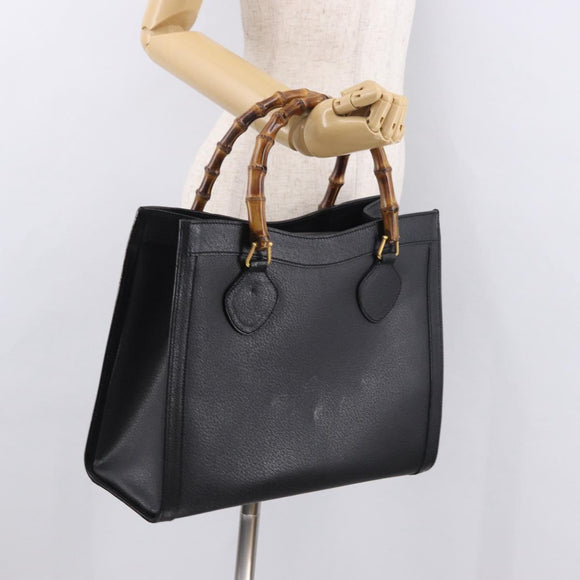 GUCCI Bamboo Hand Bag Leather Black Gold 002 1186 0260 Auth 184491