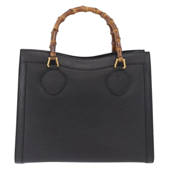 GUCCI Bamboo Hand Bag Leather Black Gold 002 1186 0260 Auth 184491