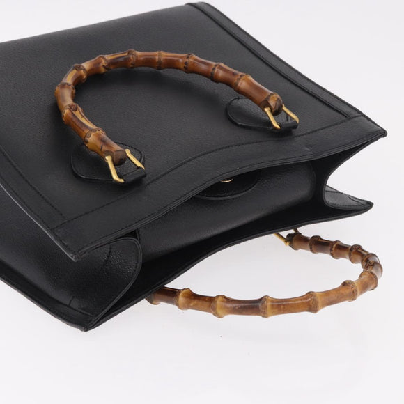 GUCCI Bamboo Hand Bag Leather Black Gold 002 1186 0260 Auth 184491