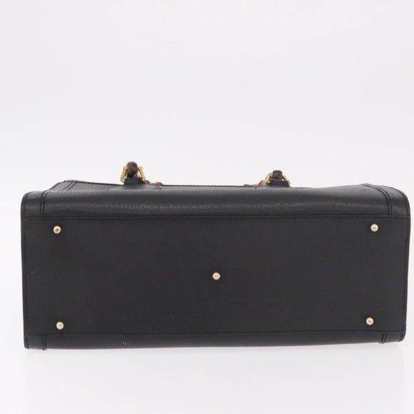 GUCCI Bamboo Hand Bag Leather Black Gold 002 1186 0260 Auth 184491