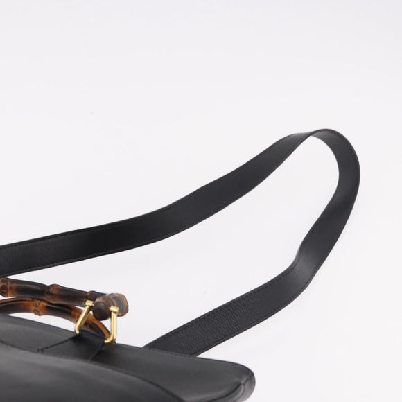 GUCCI Bamboo Hand Bag Leather 2way Black Gold 002 123 0322 Auth 184493