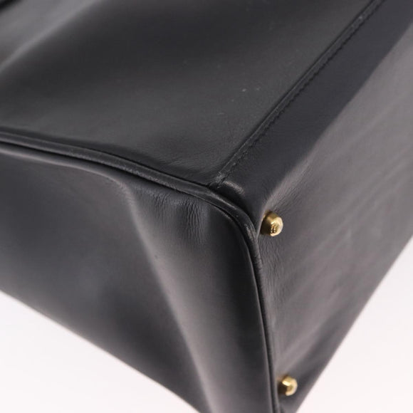 GUCCI Bamboo Hand Bag Leather 2way Black Gold 002 123 0322 Auth 184493