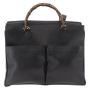 GUCCI Bamboo Hand Bag Leather 2way Black Gold 002 123 0322 Auth 184493-2
