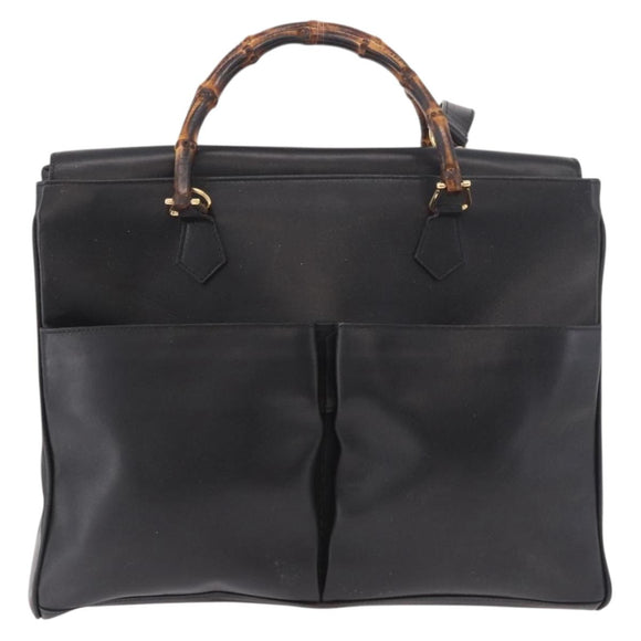 GUCCI Bamboo Hand Bag Leather 2way Black Gold 002 123 0322 Auth 184493