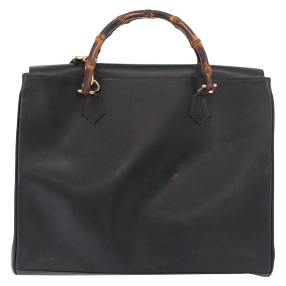 GUCCI Bamboo Hand Bag Leather 2way Black Gold 002 123 0322 Auth 184493