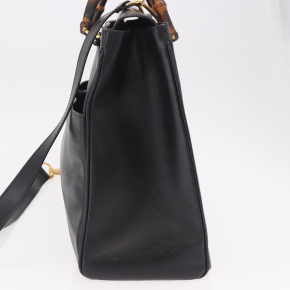 GUCCI Bamboo Hand Bag Leather 2way Black Gold 002 123 0322 Auth 184493
