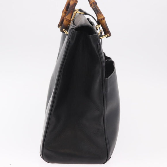 GUCCI Bamboo Hand Bag Leather 2way Black Gold 002 123 0322 Auth 184493