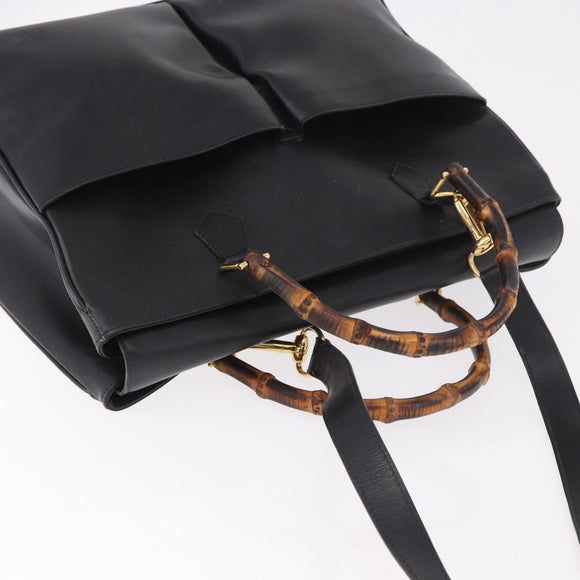 GUCCI Bamboo Hand Bag Leather 2way Black Gold 002 123 0322 Auth 184493