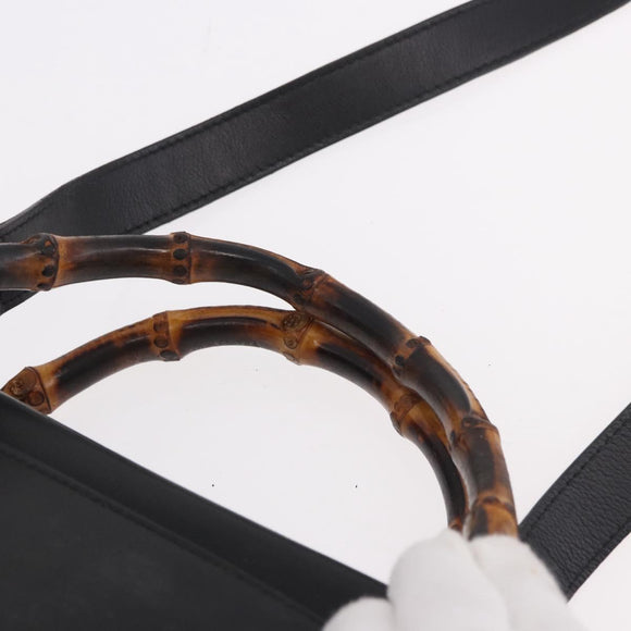 GUCCI Bamboo Hand Bag Leather 2way Black Gold 002 123 0322 Auth 184493