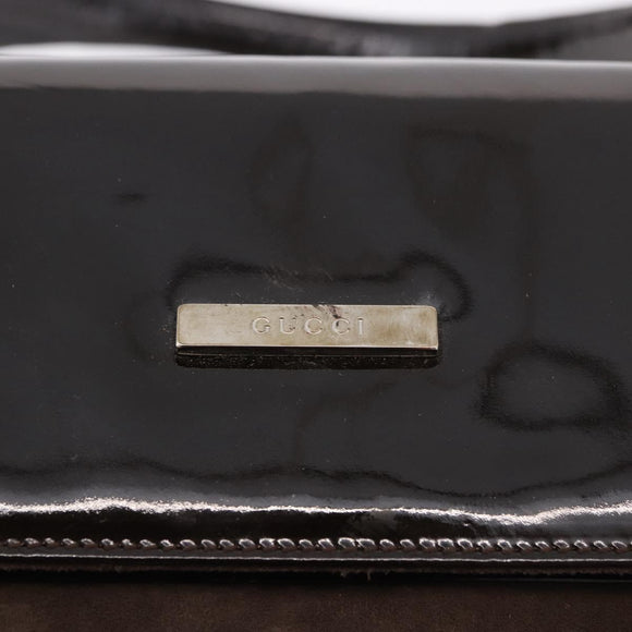 GUCCI Shoulder Bag Patent leather Brown Gold Auth 184498