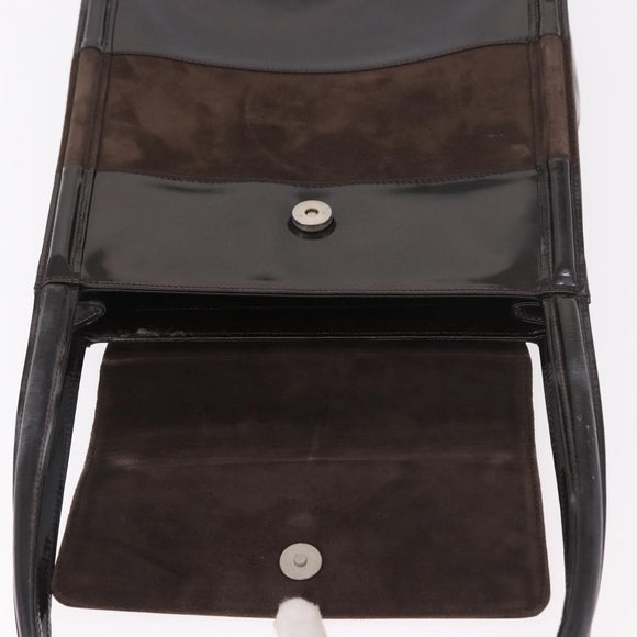 GUCCI Shoulder Bag Patent leather Brown Gold Auth 184498