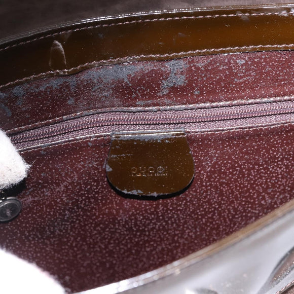 GUCCI Shoulder Bag Patent leather Brown Gold Auth 184498