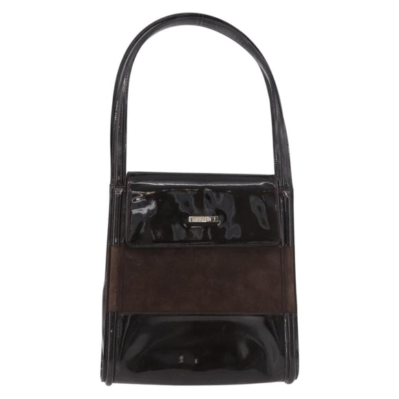GUCCI Shoulder Bag Patent leather Brown Gold Auth 184498