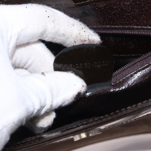 GUCCI Shoulder Bag Patent leather Brown Gold Auth 184498