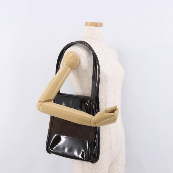 GUCCI Shoulder Bag Patent leather Brown Gold Auth 184498