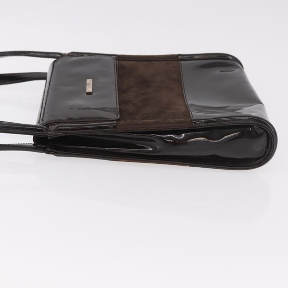 GUCCI Shoulder Bag Patent leather Brown Gold Auth 184498