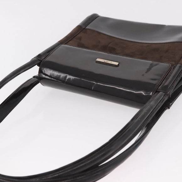 GUCCI Shoulder Bag Patent leather Brown Gold Auth 184498