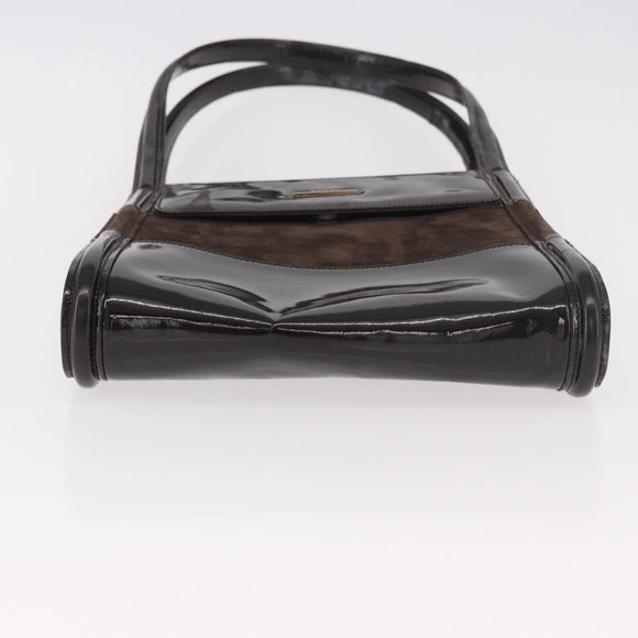 GUCCI Shoulder Bag Patent leather Brown Gold Auth 184498
