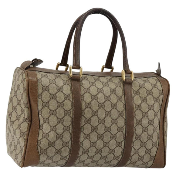 GUCCI GG Supreme Boston Bag PVC Beige Gold Auth 184499