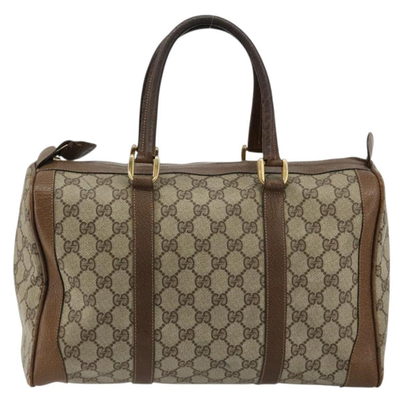 GUCCI GG Supreme Boston Bag PVC Beige Gold Auth 184499