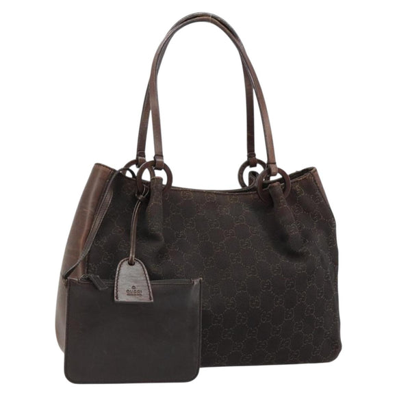 GUCCI GG Canvas Tote Bag Brown Silver 101919 Auth 184501