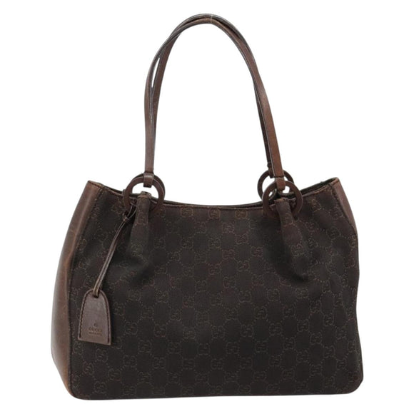 GUCCI GG Canvas Tote Bag Brown Silver 101919 Auth 184501