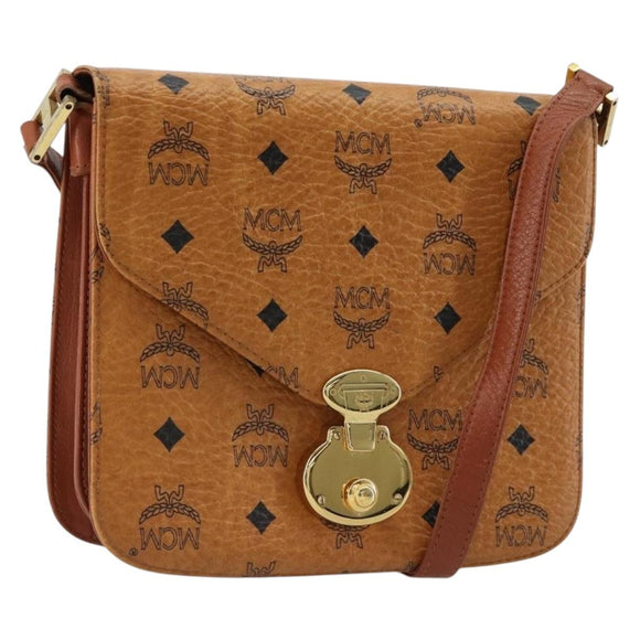MCM Vicetos Logogram Shoulder Bag PVC Leather Brown Gold Auth 184502
