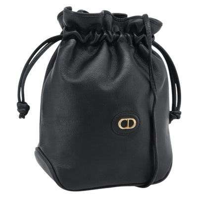 Christian Dior Shoulder Bag Leather Black Gold Auth 184503A