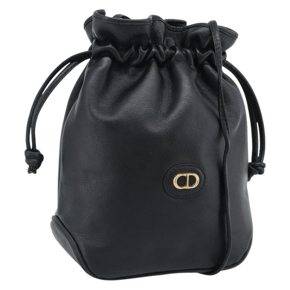 Christian Dior Shoulder Bag Leather Black Gold Auth 184503A