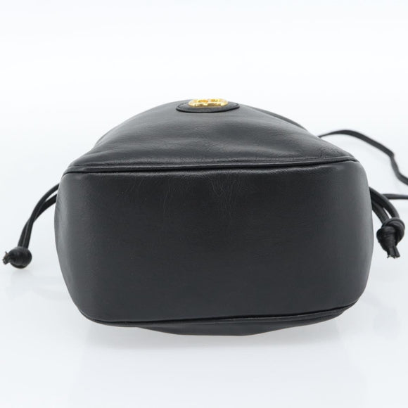 Christian Dior Shoulder Bag Leather Black Gold Auth 184503A