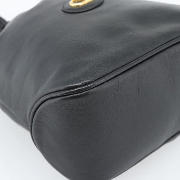 Christian Dior Shoulder Bag Leather Black Gold Auth 184503A