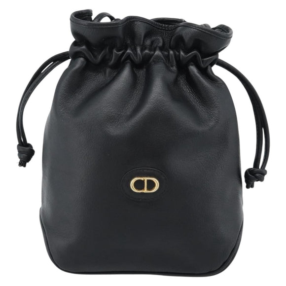 Christian Dior Shoulder Bag Leather Black Gold Auth 184503A