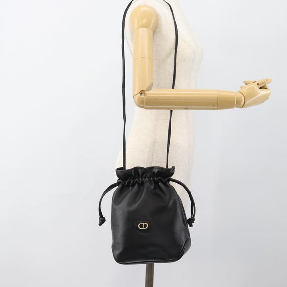 Christian Dior Shoulder Bag Leather Black Gold Auth 184503A