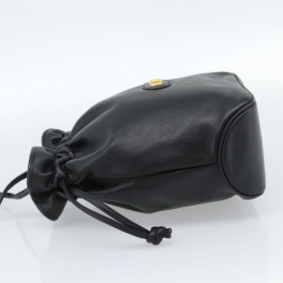 Christian Dior Shoulder Bag Leather Black Gold Auth 184503A