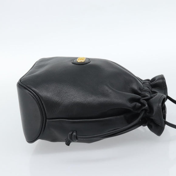 Christian Dior Shoulder Bag Leather Black Gold Auth 184503A
