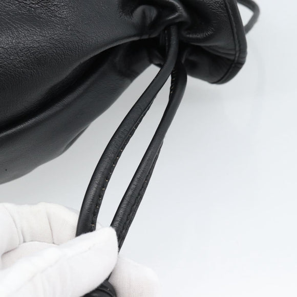 Christian Dior Shoulder Bag Leather Black Gold Auth 184503A