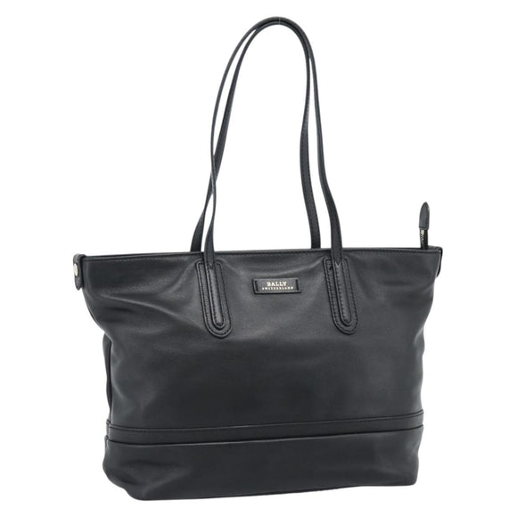 BALLY Hand Bag Leather Black Gold Auth 184506