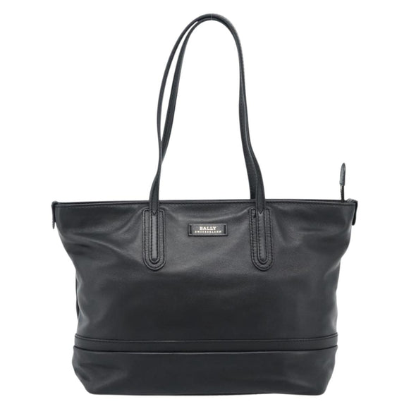BALLY Hand Bag Leather Black Gold Auth 184506