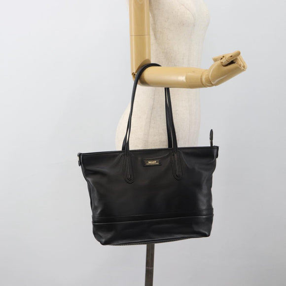 BALLY Hand Bag Leather Black Gold Auth 184506