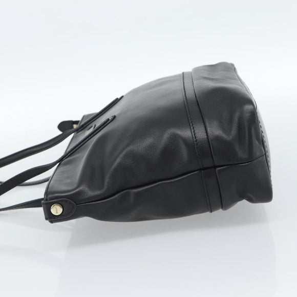 BALLY Hand Bag Leather Black Gold Auth 184506