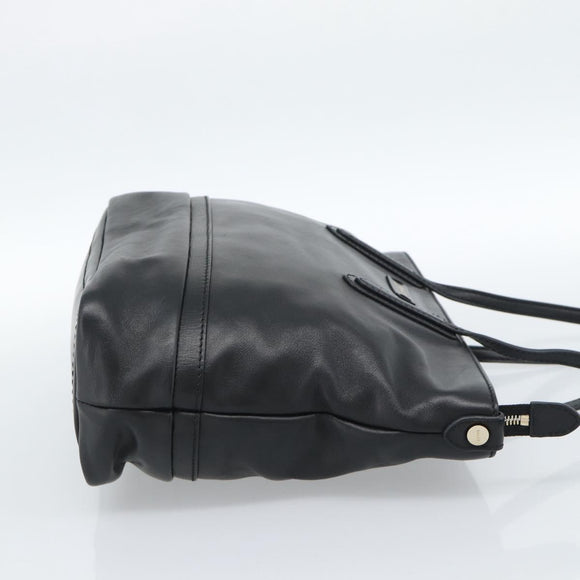 BALLY Hand Bag Leather Black Gold Auth 184506
