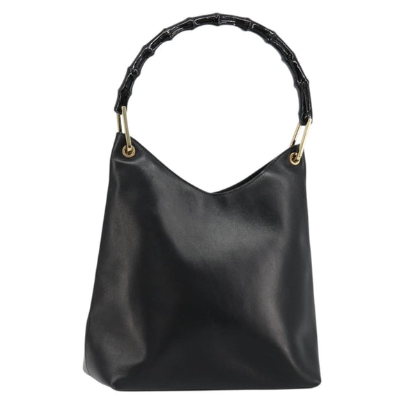 GUCCI Bamboo Shoulder Bag Leather Black Gold 001 3007 3754 Auth 184507