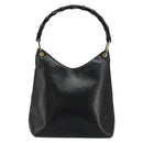 GUCCI Bamboo Shoulder Bag Leather Black Gold 001 3007 3754 Auth 184507-13