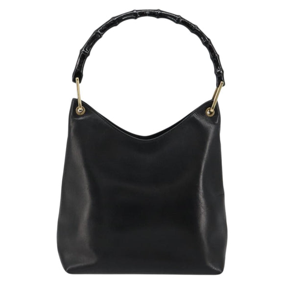 GUCCI Bamboo Shoulder Bag Leather Black Gold 001 3007 3754 Auth 184507